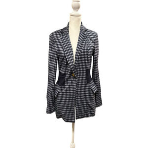 Cabi Navy Blue Checkup Long Line Plaid Blazer Size‎ XS